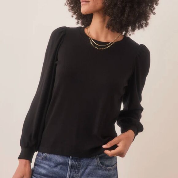 Marine Layer Tops - Marine Layer Lexi Rib Puff Sleeve Top in Black Size XS